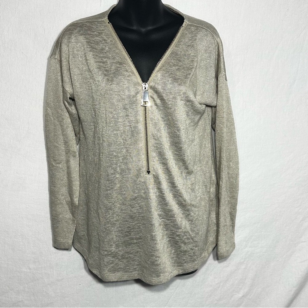 Soft Surroundings Women's S Beige Valentina Gold Zip Soft Knit Pullover moon